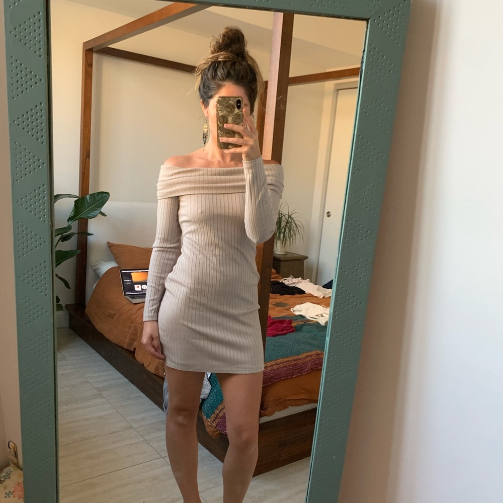 Off the shoulder silence and noise ribbed dress